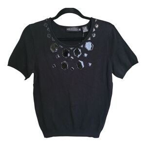 NWT Dana Buchman Patent Leather Embellishment Cashmere Blend Sweater – Size‎ M